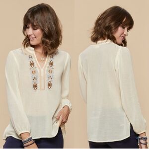 Spartina 449 Analyn Embroidered Tunic Blouse 100% Cotton Gauze Sheer Boho Size L